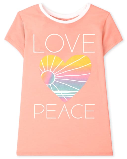 Camiseta estampada Love Peace de manga corta para niñas