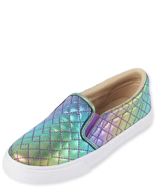 Girls Rainbow Quilted Slip On Sneakers