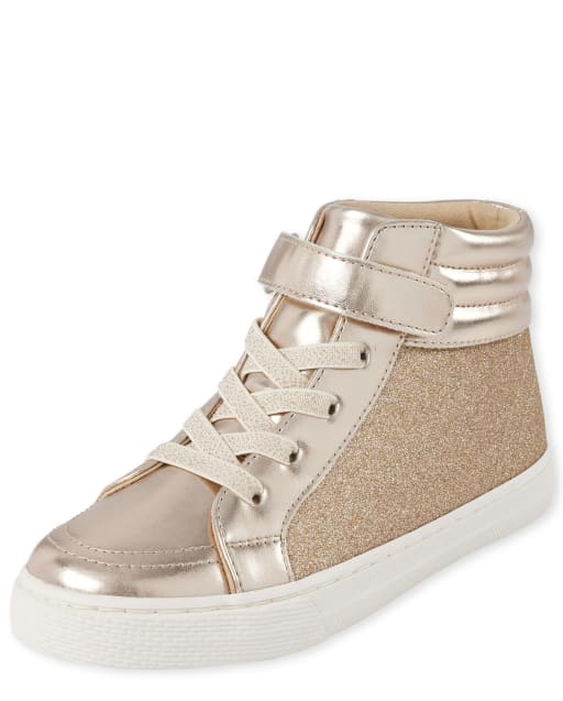 Girls Glitter Faux Leather Hi Top Sneakers