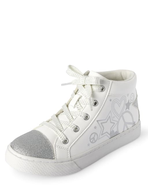 Girls Glitter Doodle Faux Leather Hi Top Sneakers