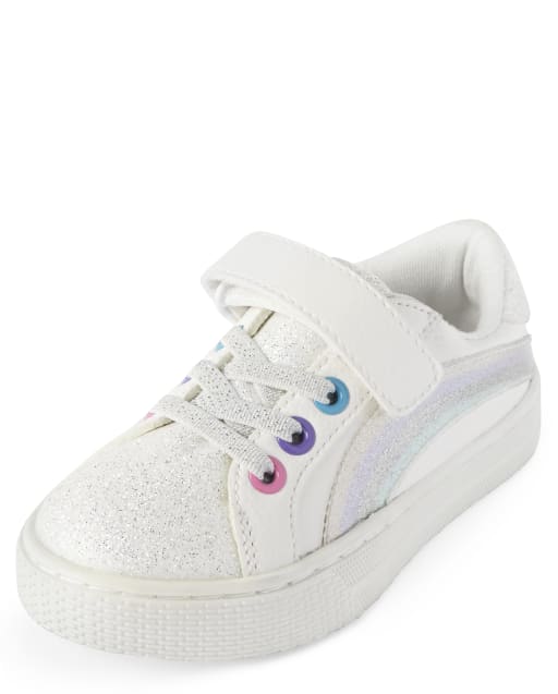 Toddler Girls Faux Leather Glitter Rainbow Low Top Sneakers