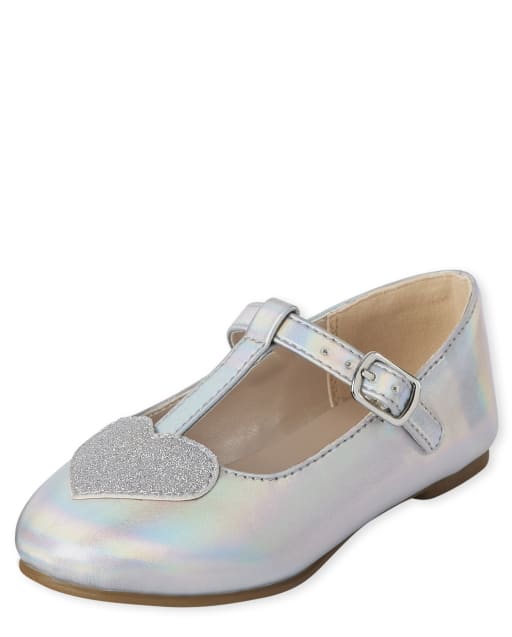 Toddler Girls Glitter Heart T-Strap Ballet Flats