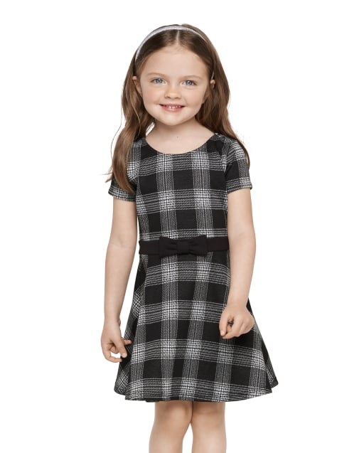 Baby And Toddler Girls Short Sleeve Plaid Knit Jacquard Dress
