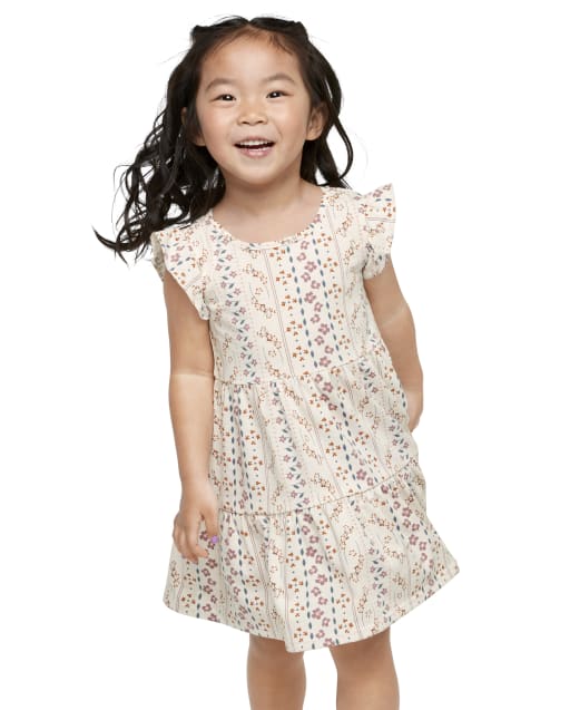 Baby And Toddler Girls Floral Print Knit Tiered Dress