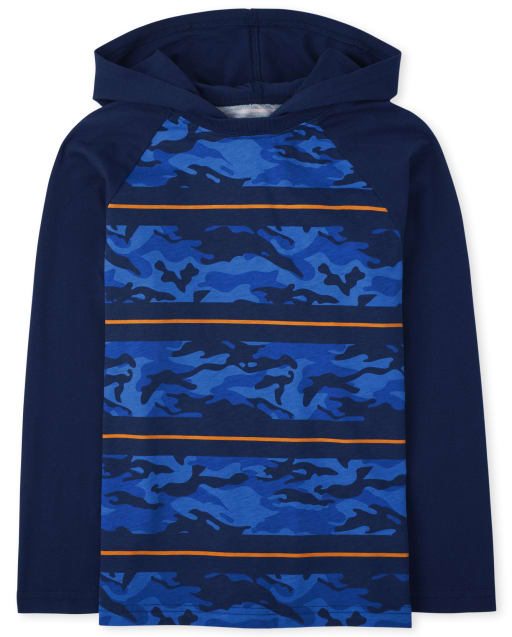 Boys Camo Striped Hooded Top