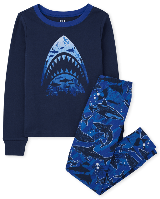 Boys Long Sleeve Shark Snug Fit Cotton Pajamas
