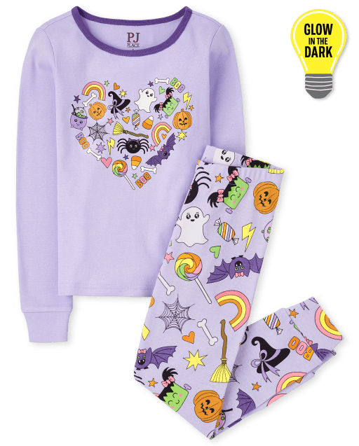 Pijama de algodón de manga larga Candy Snug Fit para niñas Halloween