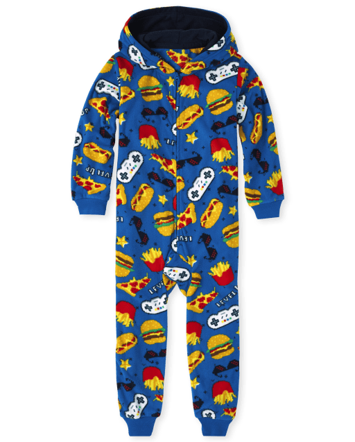 Boys Long Sleeve Food Gamer Fleece Hooded One Piece Pajamas