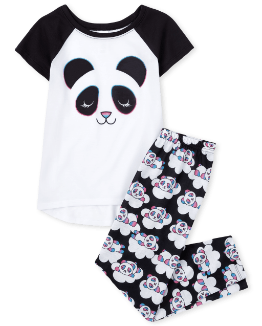 Girls Short Raglan Sleeve Panda Pajamas