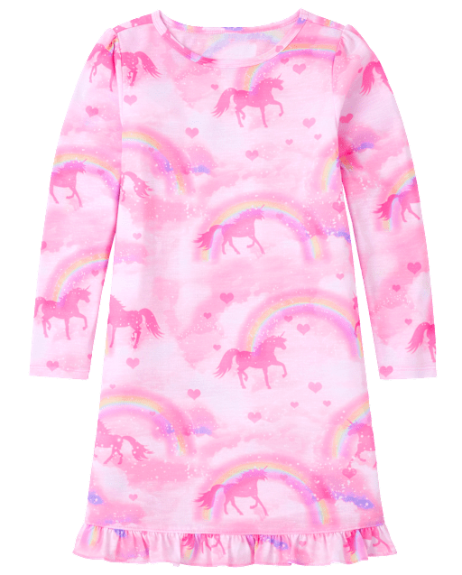 Chemise de nuit à volants licorne arc-en-ciel pour fille