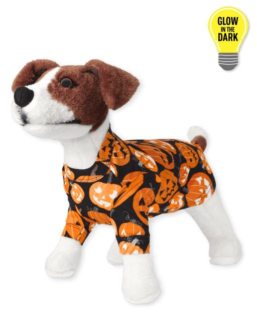 Dog Matching Family Glow In The Dark Halloween Short Sleeve Pumpkin Print Cotton Pajamas