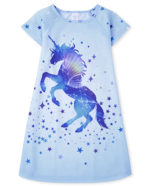 Girls Short Raglan Sleeve Unicorn Nightgown