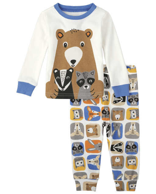 Pijama unisex de algodón con ajuste ceñido de animales para bebés y niños pequeños