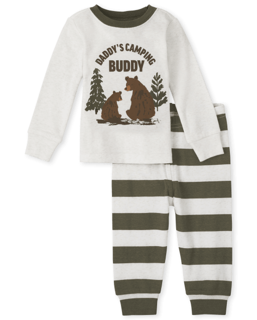 Unisex Baby And Toddler Long Sleeve 'Daddy's Camping Buddy' Snug Fit Cotton Pajamas