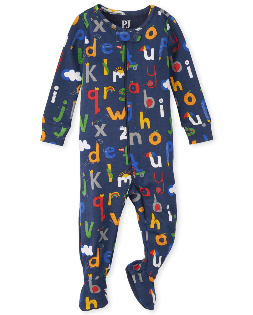 Unisex Baby And Toddler Long Sleeve Alphabet Print Snug Fit Cotton One Piece Pajamas