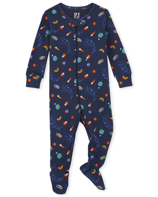 Baby And Toddler Boys Long Sleeve Space Print Snug Fit Cotton One Piece Pajamas