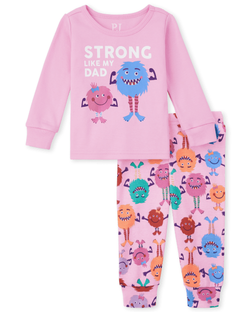 Baby And Toddler Girls Long Sleeve 'Strong Like My Dad' Snug Fit Cotton Pajamas