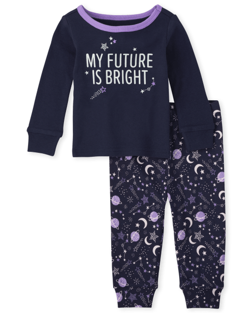 Baby And Toddler Girls Long Sleeve 'My Future Is Bright' Moon Snug Fit Cotton Pajamas