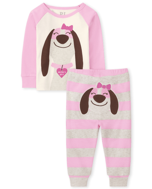 Baby And Toddler Girls Long Raglan Sleeve Dog Snug Fit Cotton Pajamas