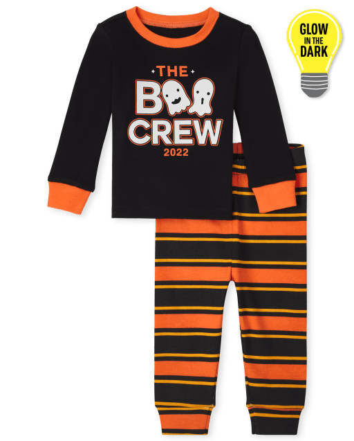 Unisex Baby And Toddler Matching Family Glow In The Dark Halloween Long Sleeve 'The Boo Crew 2022' Snug Fit Cotton Pajamas