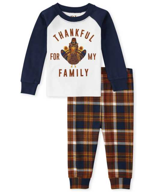 Baby And Toddler Matching Family Thankful For Family Snug Fit Cotton Pajamas