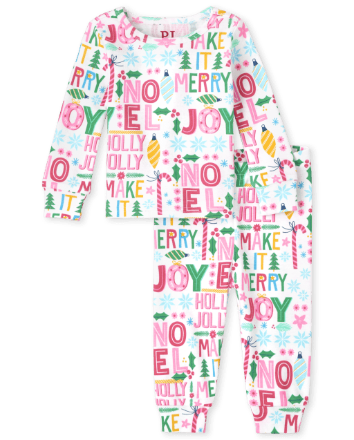 Bebé y niñas pequeñas Mamá y yo Navidad Manga larga Navidad Palabras Imprimir Snug Fit Pijamas de algodón