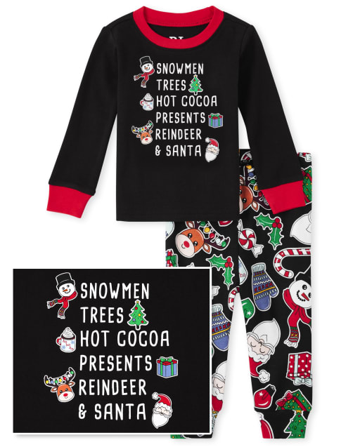 Pijama unisex de algodón de manga larga con palabras navideñas para bebés y niños pequeños