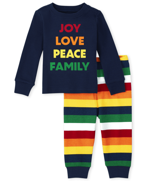 Pijama de algodón unisex de manga larga para bebés y niños pequeños a juego con la familia de Navidad 'Joy Love Peace Family'