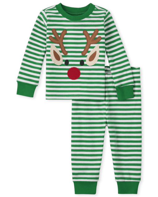 Pijama unisex de algodón de manga larga con diseño de reno de Navidad para bebés y niños pequeños