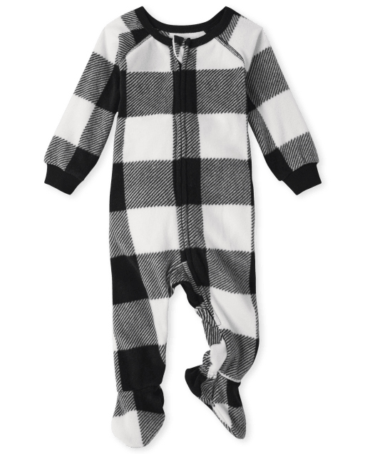 Unisex Matching Family Baby And Toddler Buffalo Plaid Fleece One Piece Pajamas