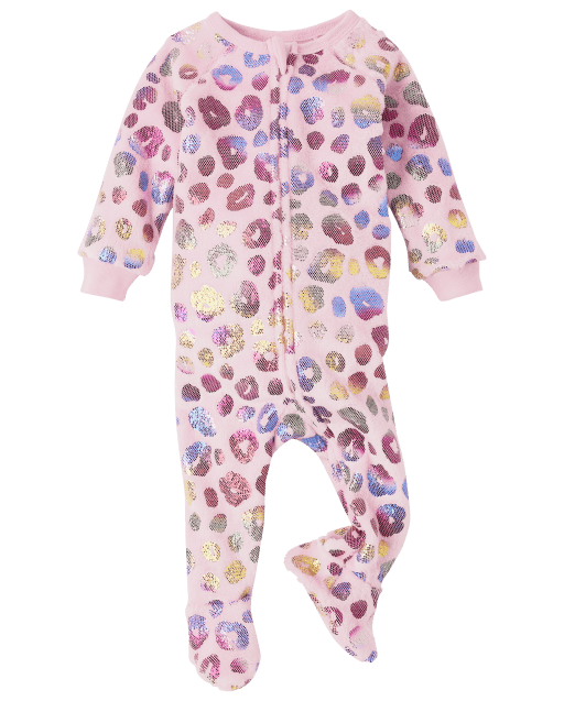 Pijama de una pieza con pie de forro polar y estampado de leopardo de manga larga para bebés y niñas pequeñas