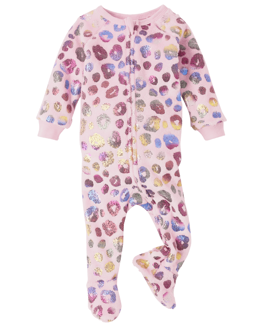 Pijama de una pieza de lana de leopardo metalizado para bebés y niñas pequeñas
