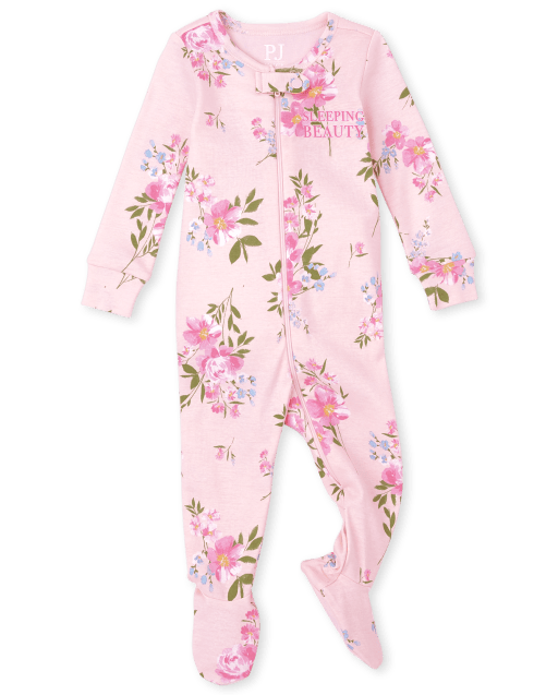 Baby And Toddler Girls Long Sleeve Floral Print Snug Fit Cotton One Piece Pajamas