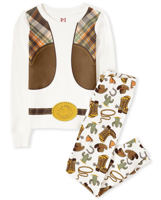 Pijama de algodón unisex para niños a juego con diseño de vaquero familiar