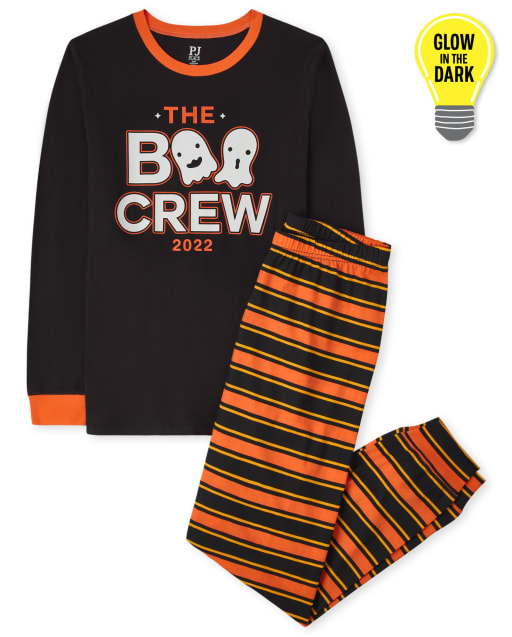 Unisex Adult Matching Family Glow In The Dark Halloween Long Sleeve 'The Boo Crew 2022' Cotton Pajamas