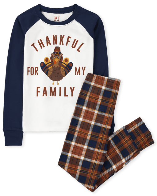 Kids Matching Family Thankful For Family Snug Fit Cotton Pajamas