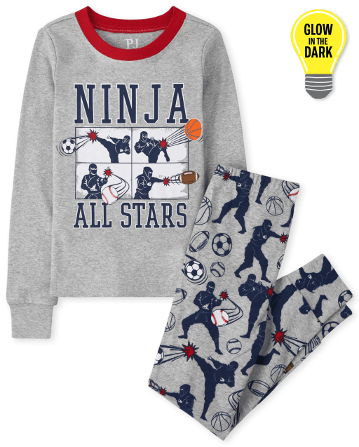 Boys Glow Ninja Snug Fit Cotton Pajamas