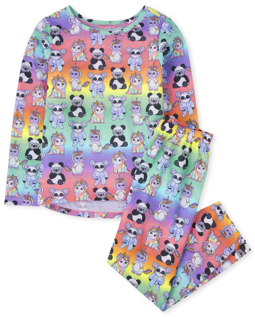 Girls Long Sleeve Rainbow Squishy Pajamas