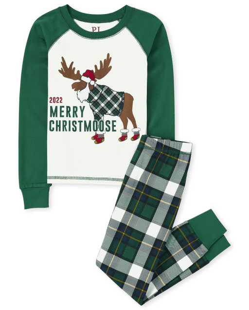 Unisex Kids Matching Family Merry Christmoose 2022 Snug Fit Cotton Pajamas