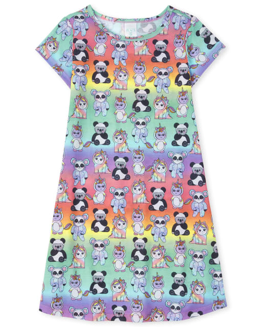 Camisón de manga corta con diseño de arcoíris para niñas