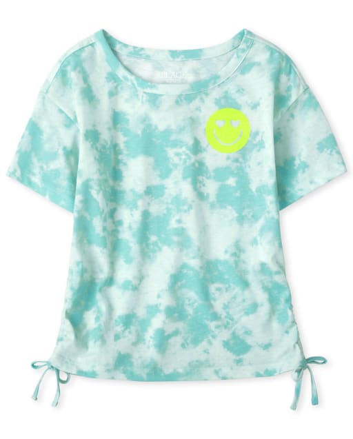 Girls Active Short Sleeve Tie Dye Graphic Cinched Top