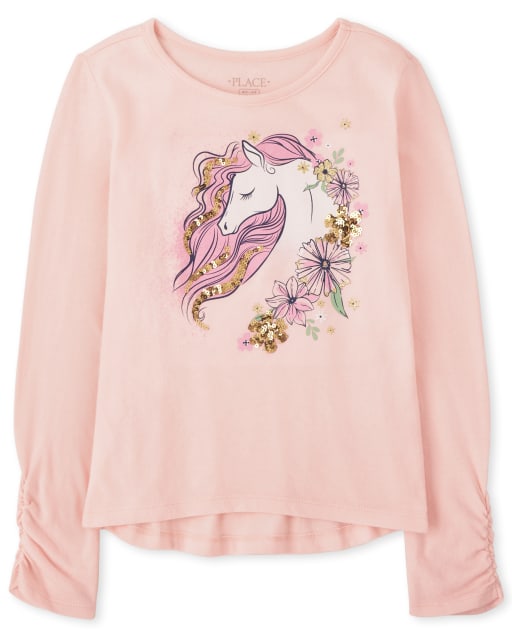 Girls Long Sleeve Graphic Ruched Top