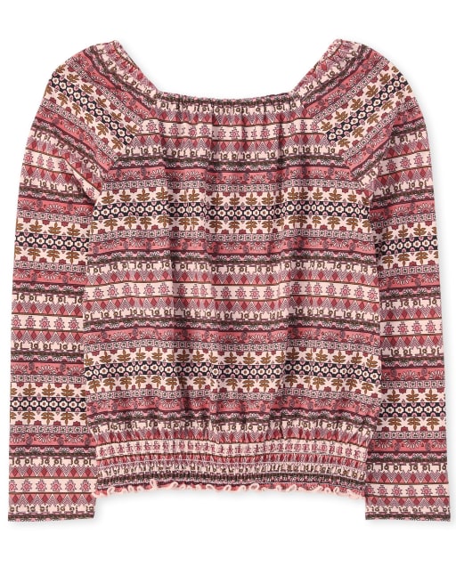 Girls Print Smocked Top