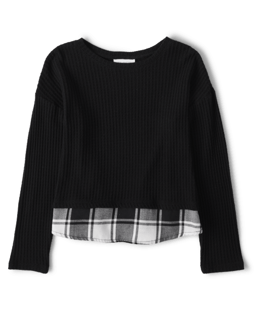Girls Buffalo Plaid Snit 2 in 1 Sweater