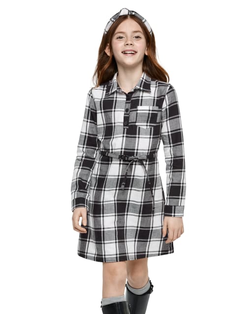 Vestido camisero de cuadros búfalo de la familia a juego para niñas