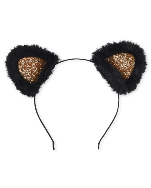 Girls Halloween Glitter Faux Fur Cat Ears Headband