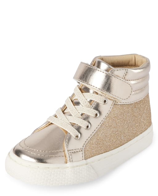 Toddler Girls Glitter Faux Leather Hi Top Sneakers