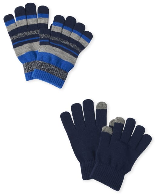 Boys Striped Texting Gloves 2-Pack