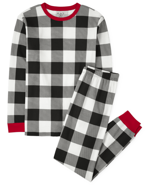 Unisex Adult Matching Family Thermal Buffalo Plaid Cotton Pajamas