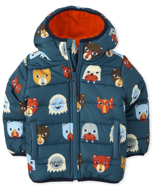 Toddler Boys Long Sleeve Animal Print Puffer Jacket